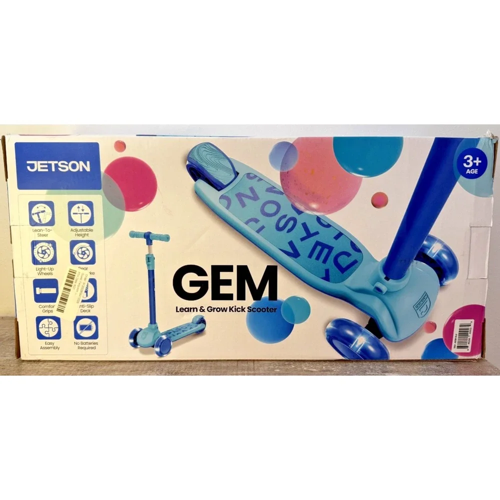 NIB JETSON GEM LEARN & GROW‎ KICK SCOOTER - BLUE/GREEN- ADJUSTABLE & LIGHTS UP
